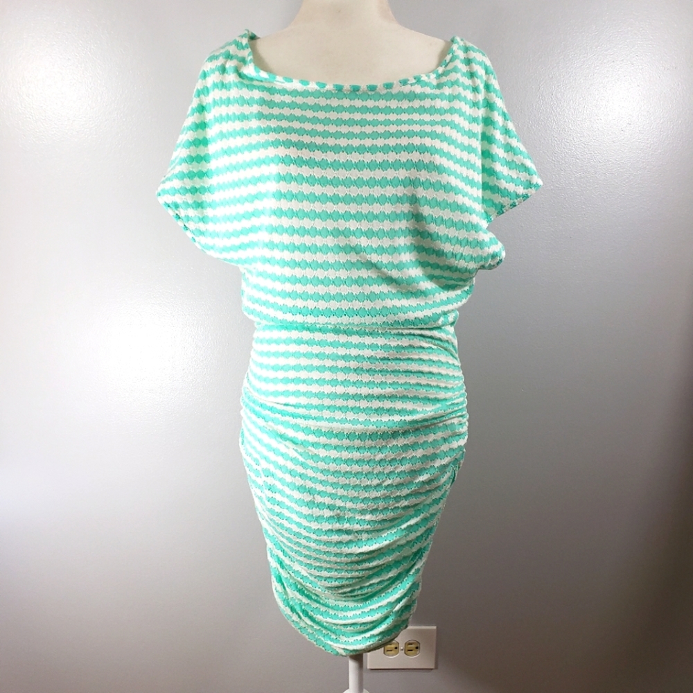 VS aqua shape striped batwing side ruched dress